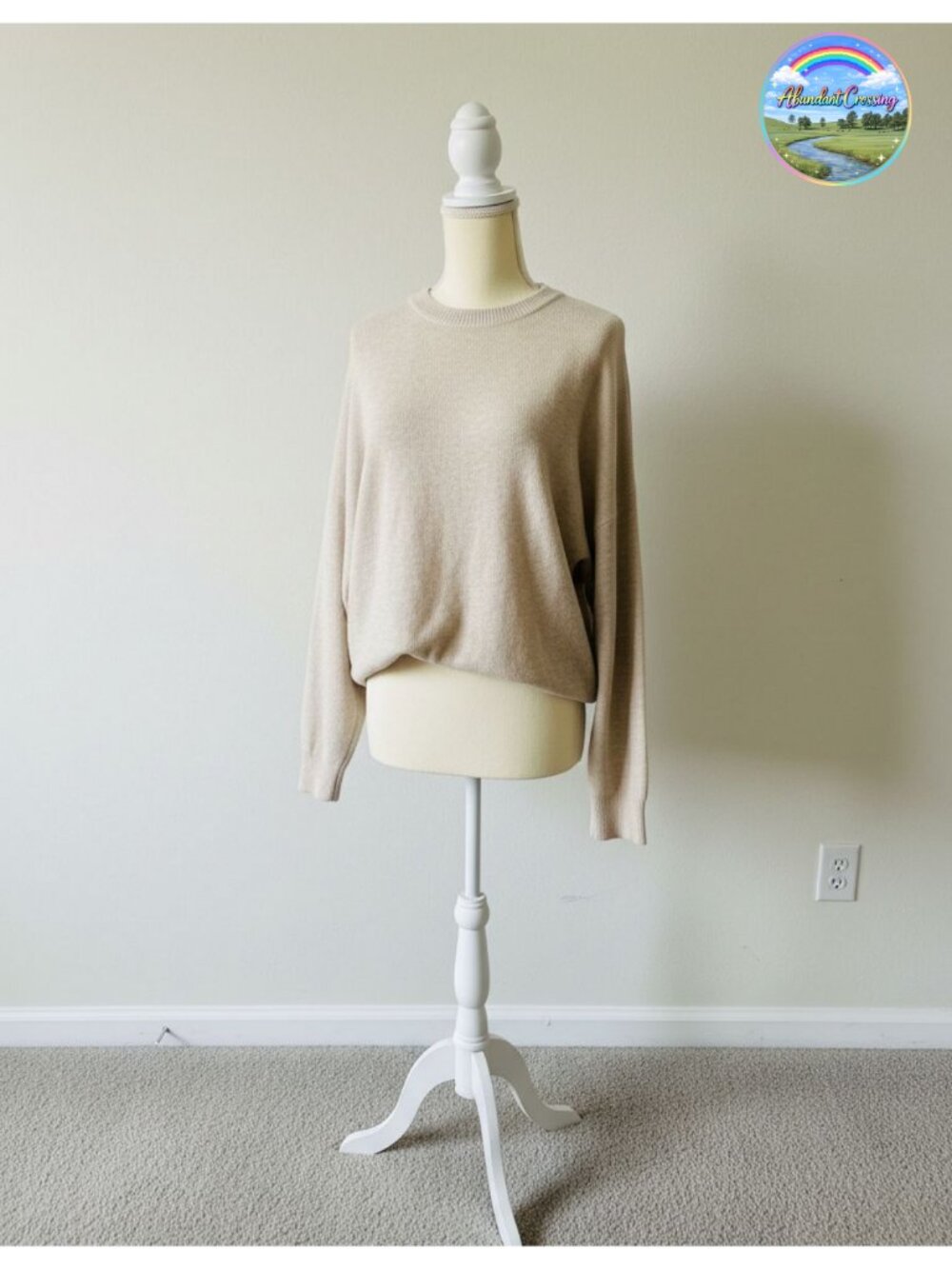 Wool Blend Oversized Pullover Sweater Crewneck Ribbed Knit
